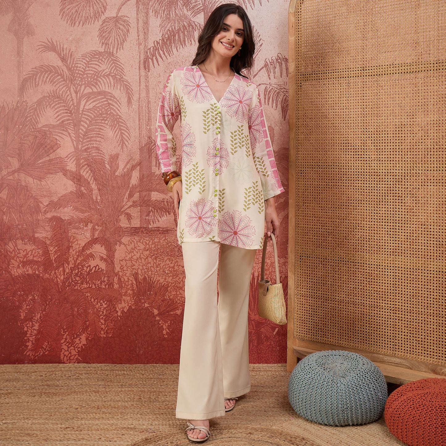 Cream Leafline Blush Casual Shirt