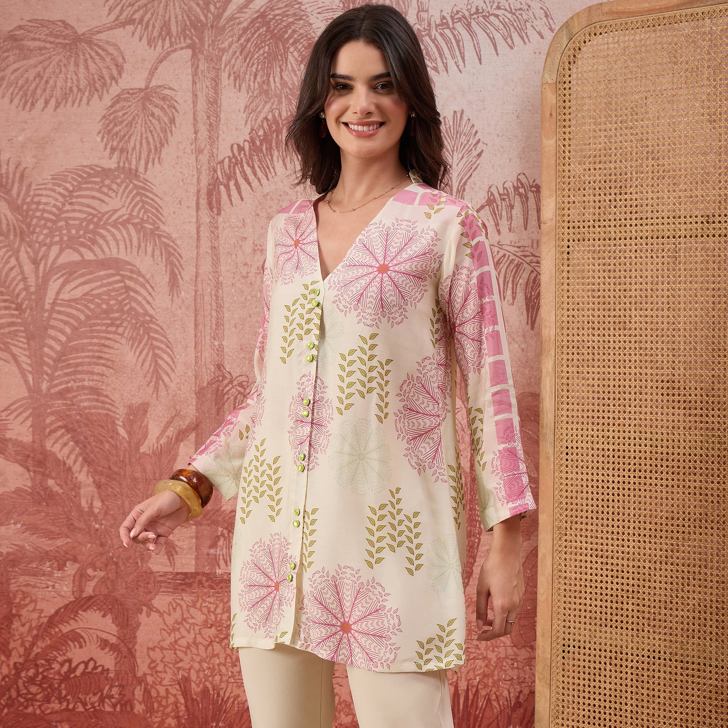Cream Leafline Blush Casual Shirt