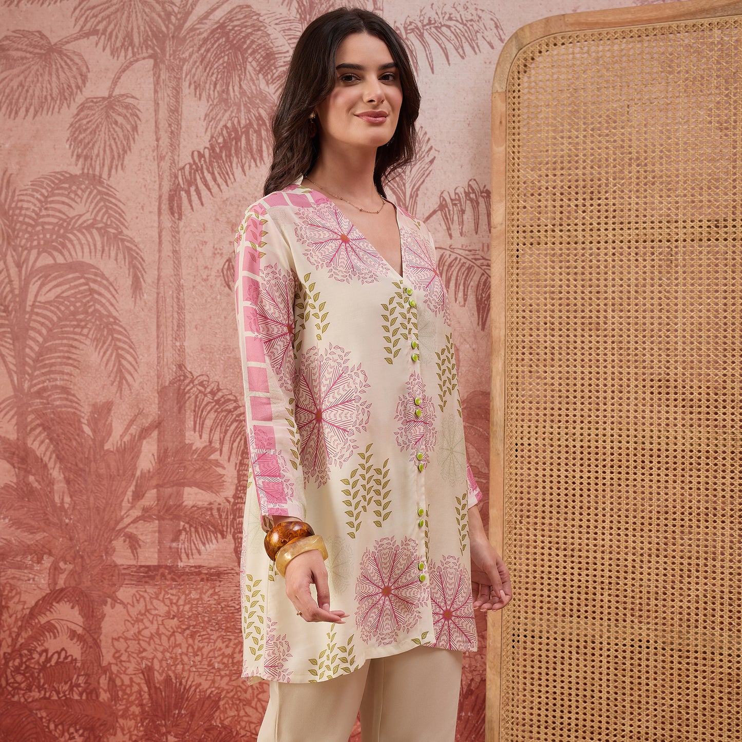 Cream Leafline Blush Casual Shirt