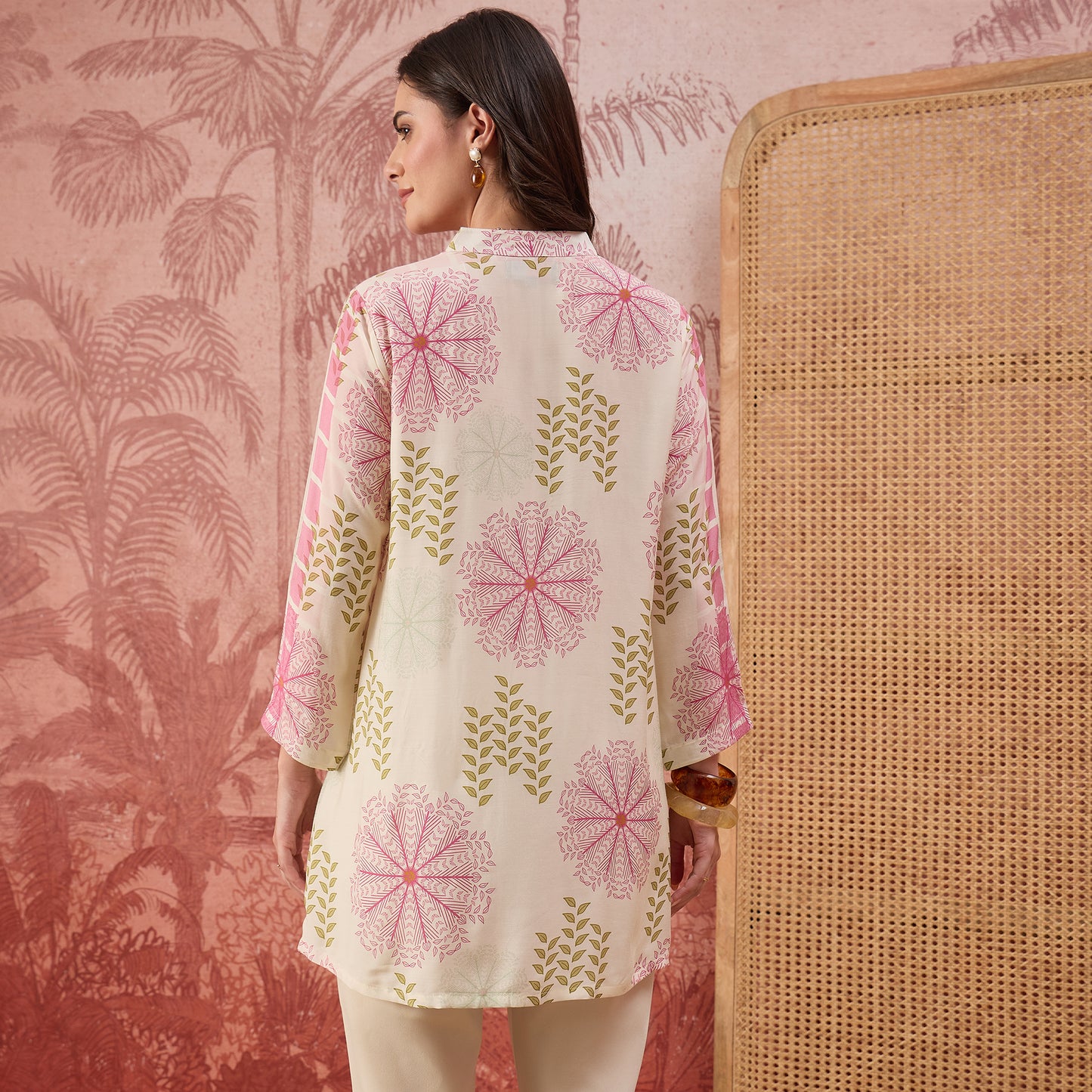 Cream Leafline Blush Casual Shirt
