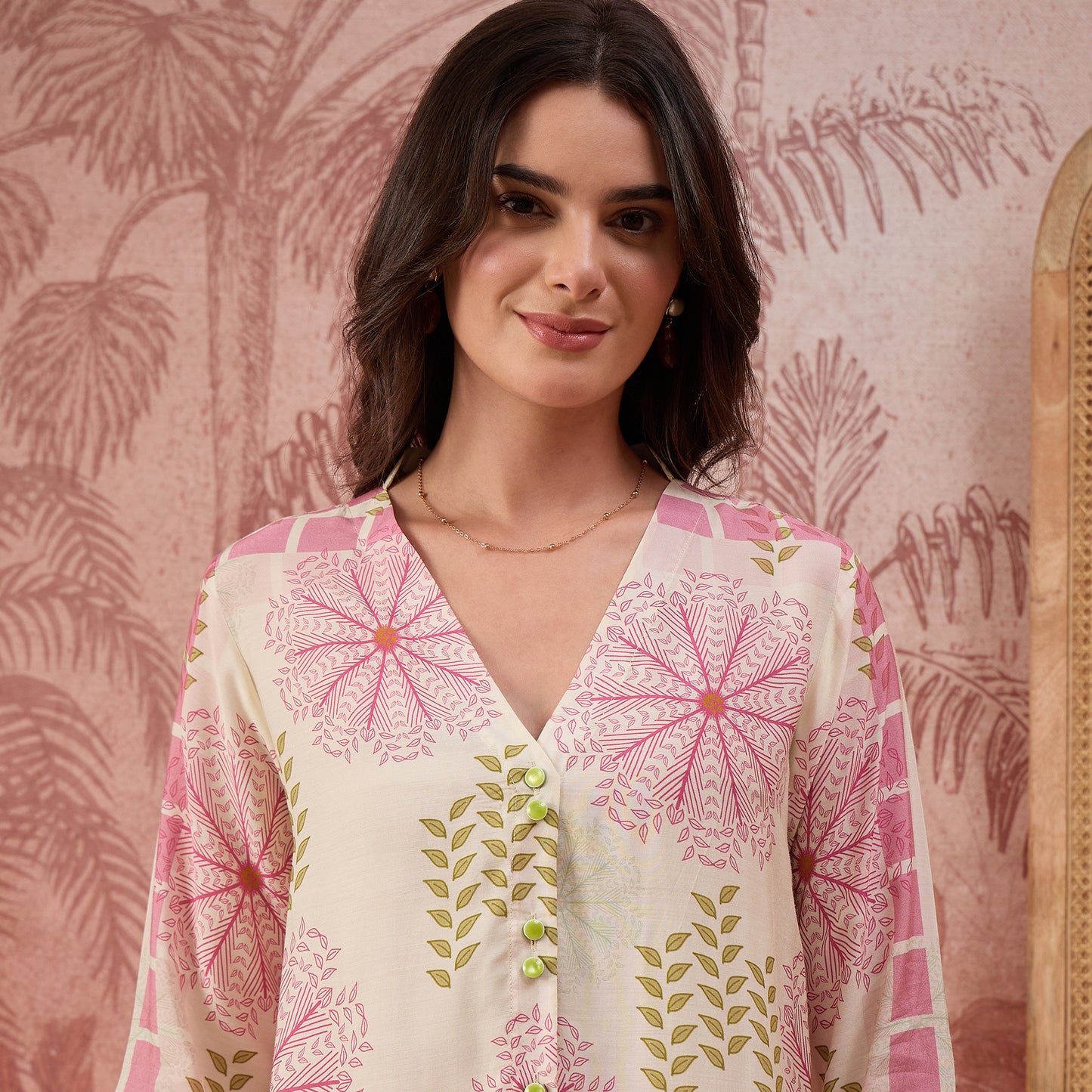 Cream Leafline Blush Casual Shirt
