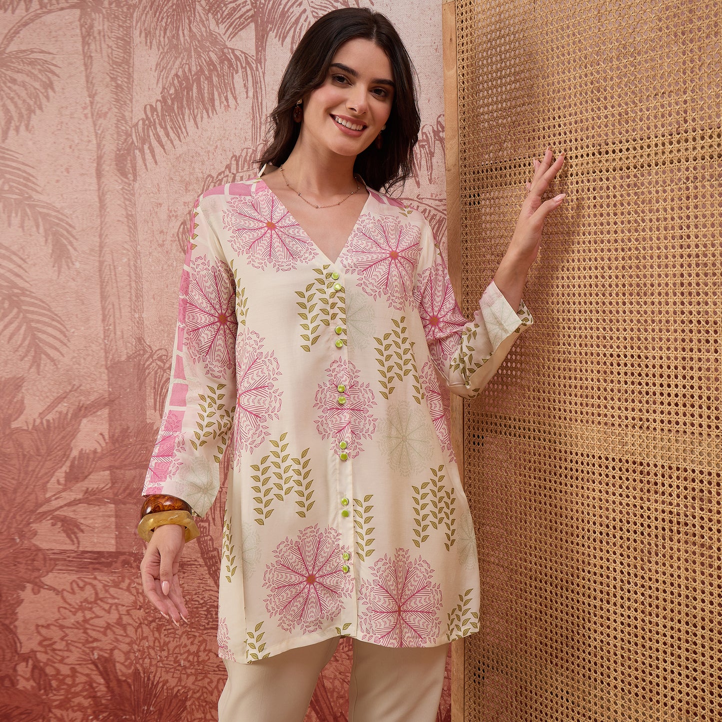 Cream Leafline Blush Casual Shirt
