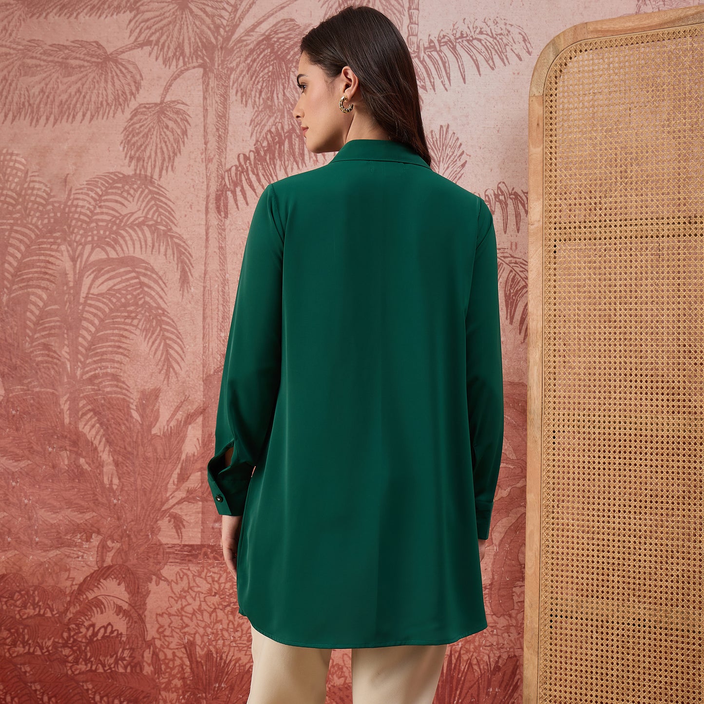 Green Embellished Casual Shirt
