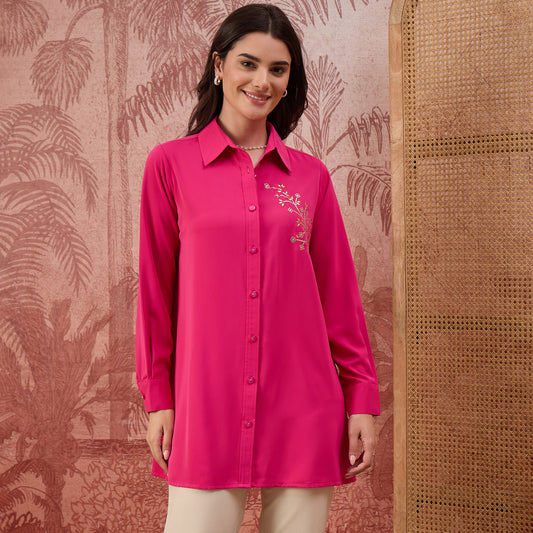 Pink Embellished Casual Shirt