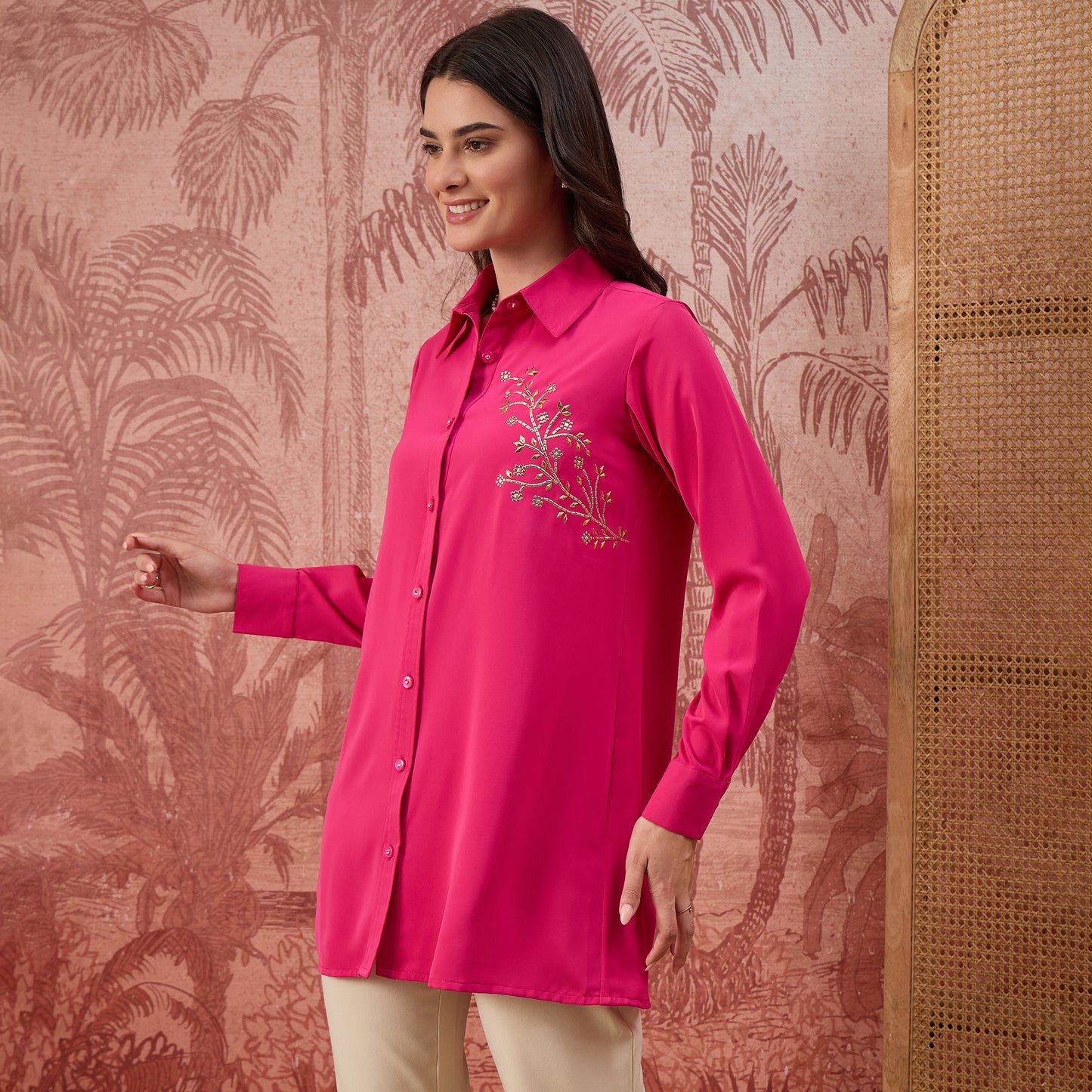 Pink Embellished Casual Shirt