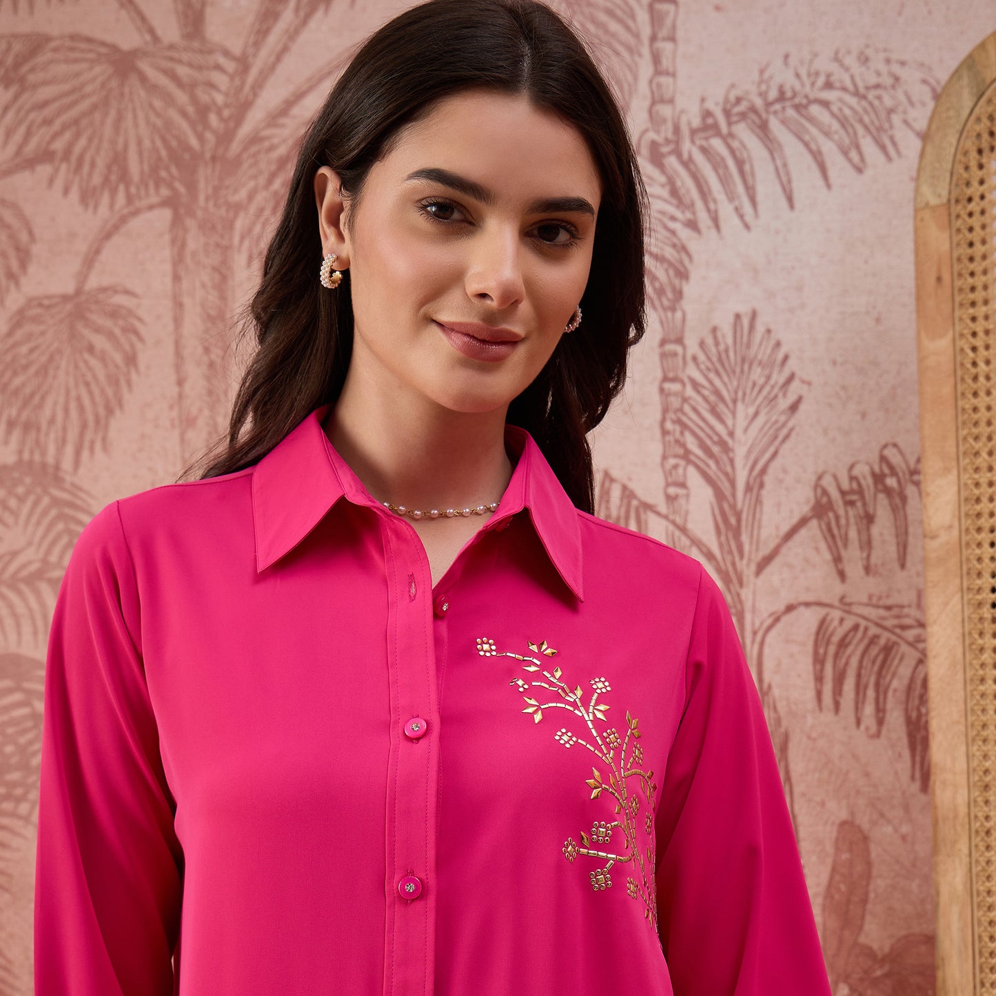 Pink Embellished Casual Shirt