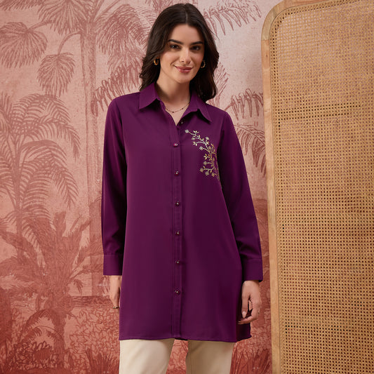 Purple Embellished Casual Shirt