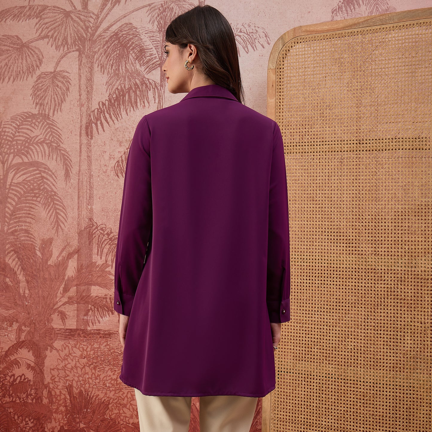Purple Embellished Casual Shirt