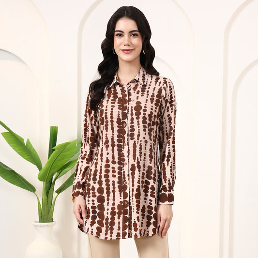 Beige and Brown Tie-Dye Shirt for Women – Viscose Rayon | First Resort by Ramola Bachchan