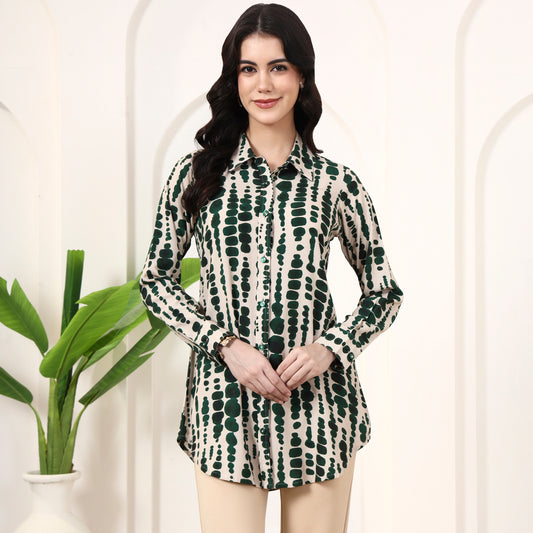 Beige and Green Tie-Dye Shirt for Women – Viscose Rayon | First Resort by Ramola Bachchan