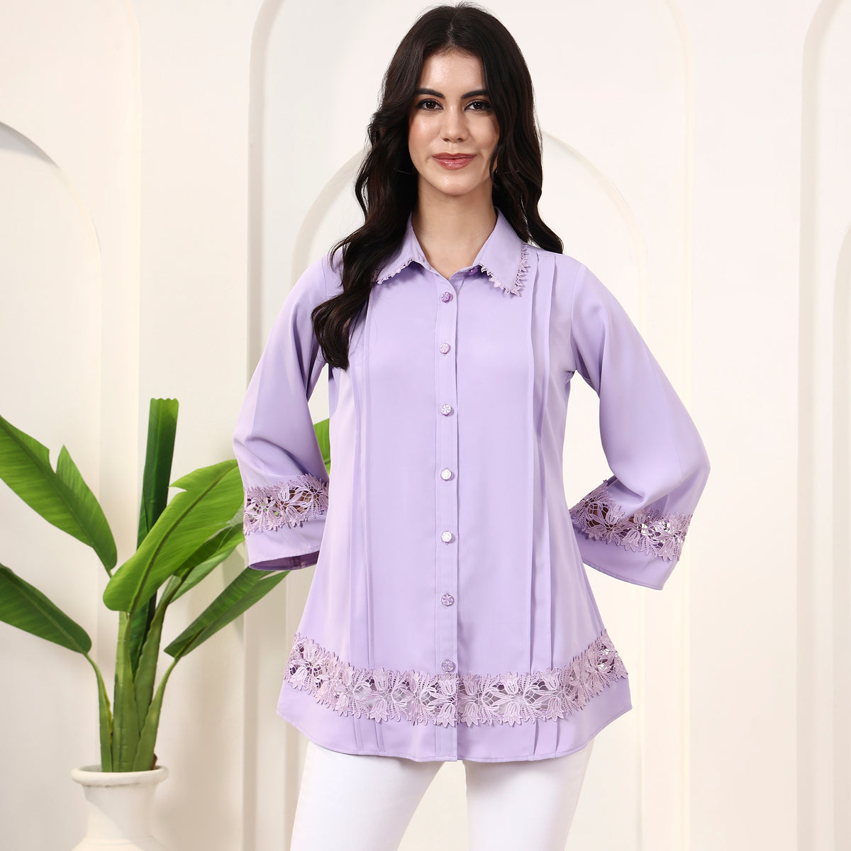 Lilac Shirt for Women – Polyester Crepe | First Resort by Ramola Bachchan