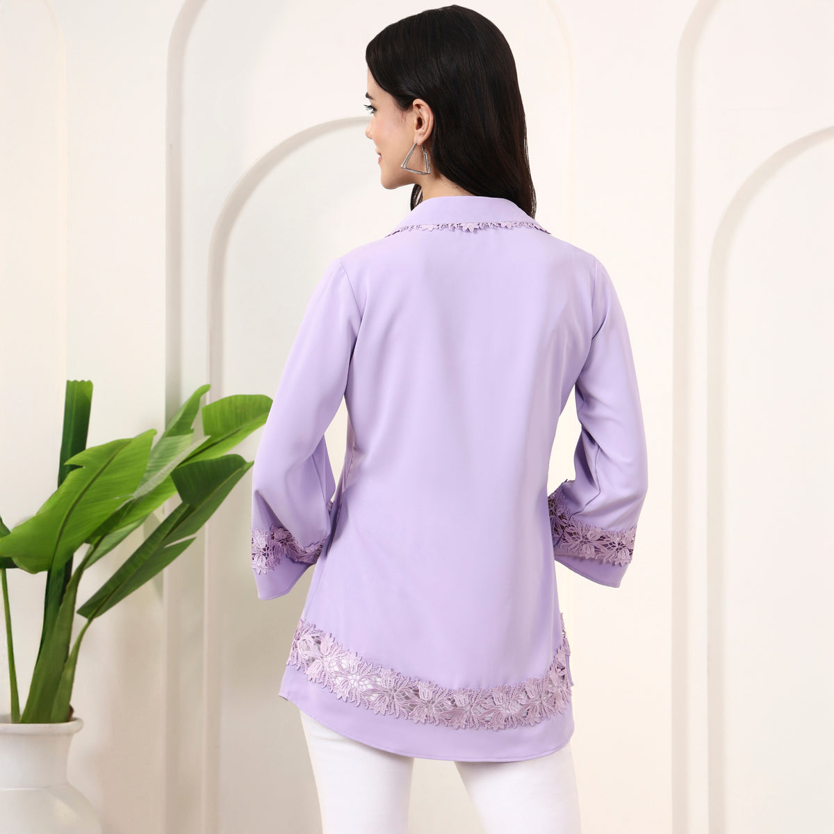 Lilac Shirt for Women – Polyester Crepe – Detail View | First Resort by Ramola Bachchan