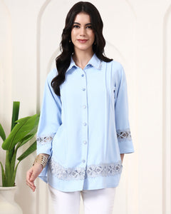 Powder Blue Pintuck Lace Shirt