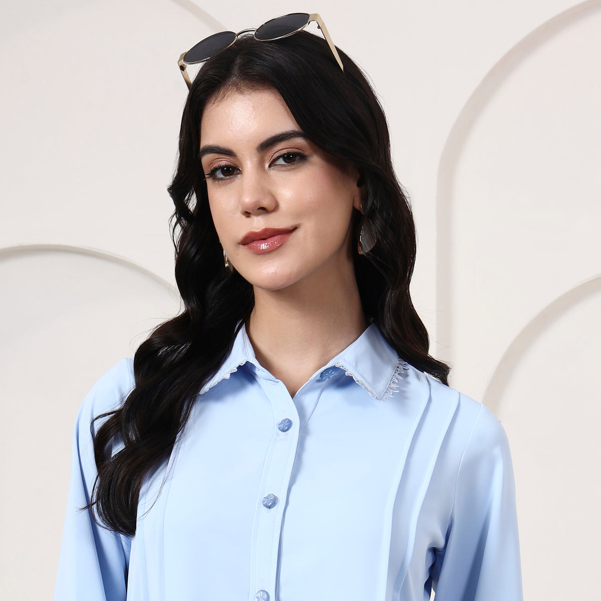 Powder Blue Shirt for Women – Polyester Crepe – Back View | First Resort by Ramola Bachchan