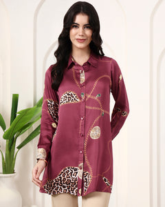 Maroon Chain & Leopard Printed Shirt