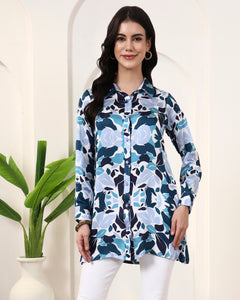 Blue Floral Mosaic Printed Shirt