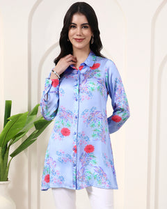 Powder Blue Garden Bloom Printed Shirt