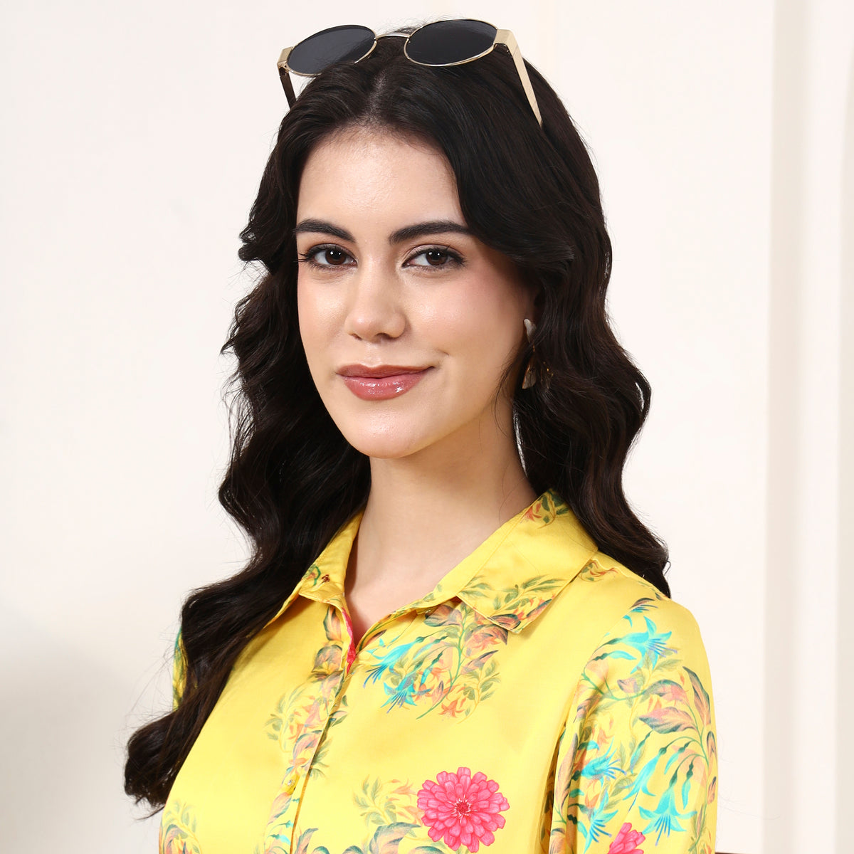 Yellow Floral Print Shirt for Women – Bamberg Modal Satin – Back View | First Resort by Ramola Bachchan