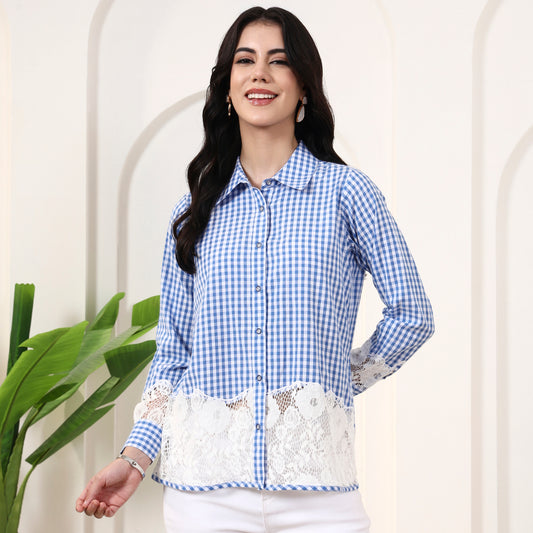 Blue Geometric Print Shirt for Women – Cotton | First Resort by Ramola Bachchan