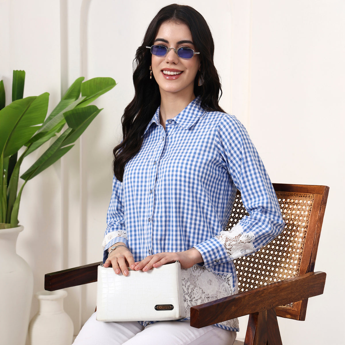 Blue Geometric Print Shirt for Women – Cotton – Back View | First Resort by Ramola Bachchan