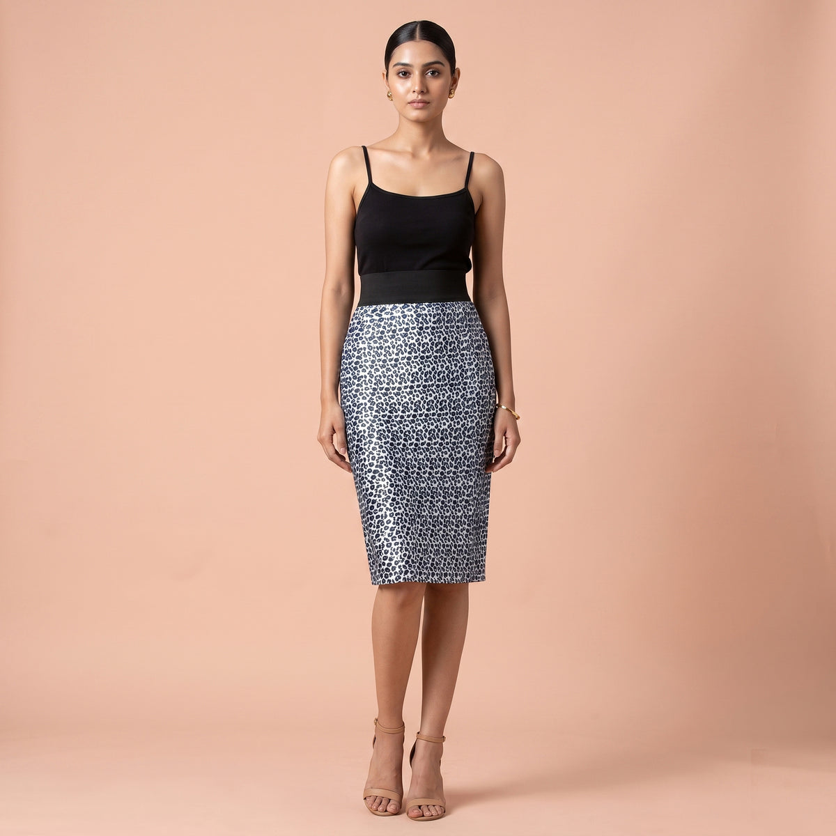 Dark Blue Animal Print Skirt for Women – Polyester Satin | First Resort by Ramola Bachchan