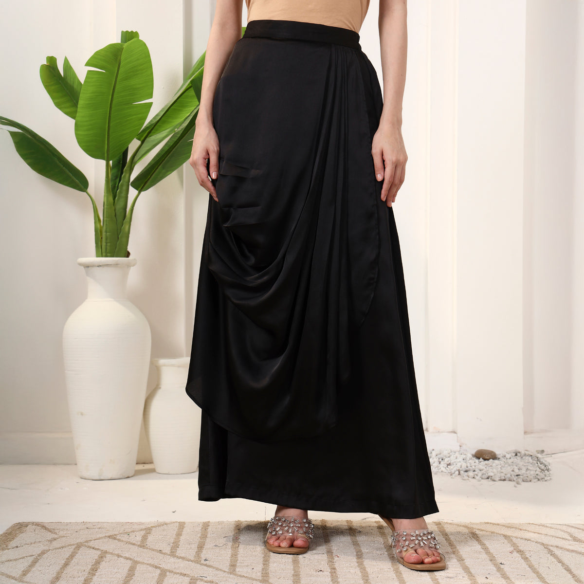 Black Skirt for Women – Polyester Satin | First Resort by Ramola Bachchan