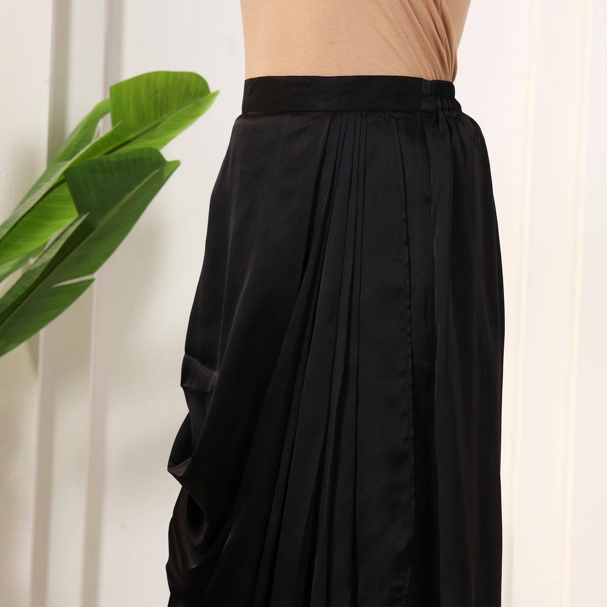 Black Skirt for Women – Polyester Satin – Back View | First Resort by Ramola Bachchan
