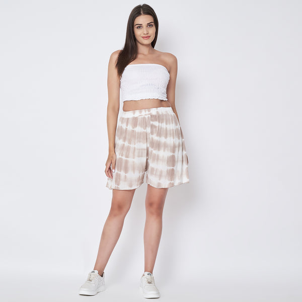 Beige Tie And Dye Print Shorts for Women – Viscose Rayon | First Resort by Ramola Bachchan