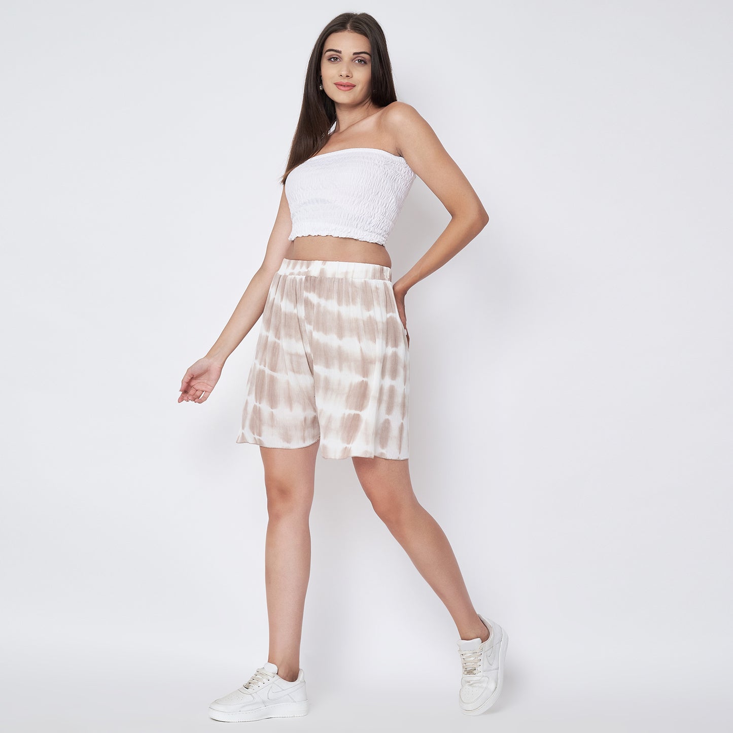 Beige Tie-Dye Shorts