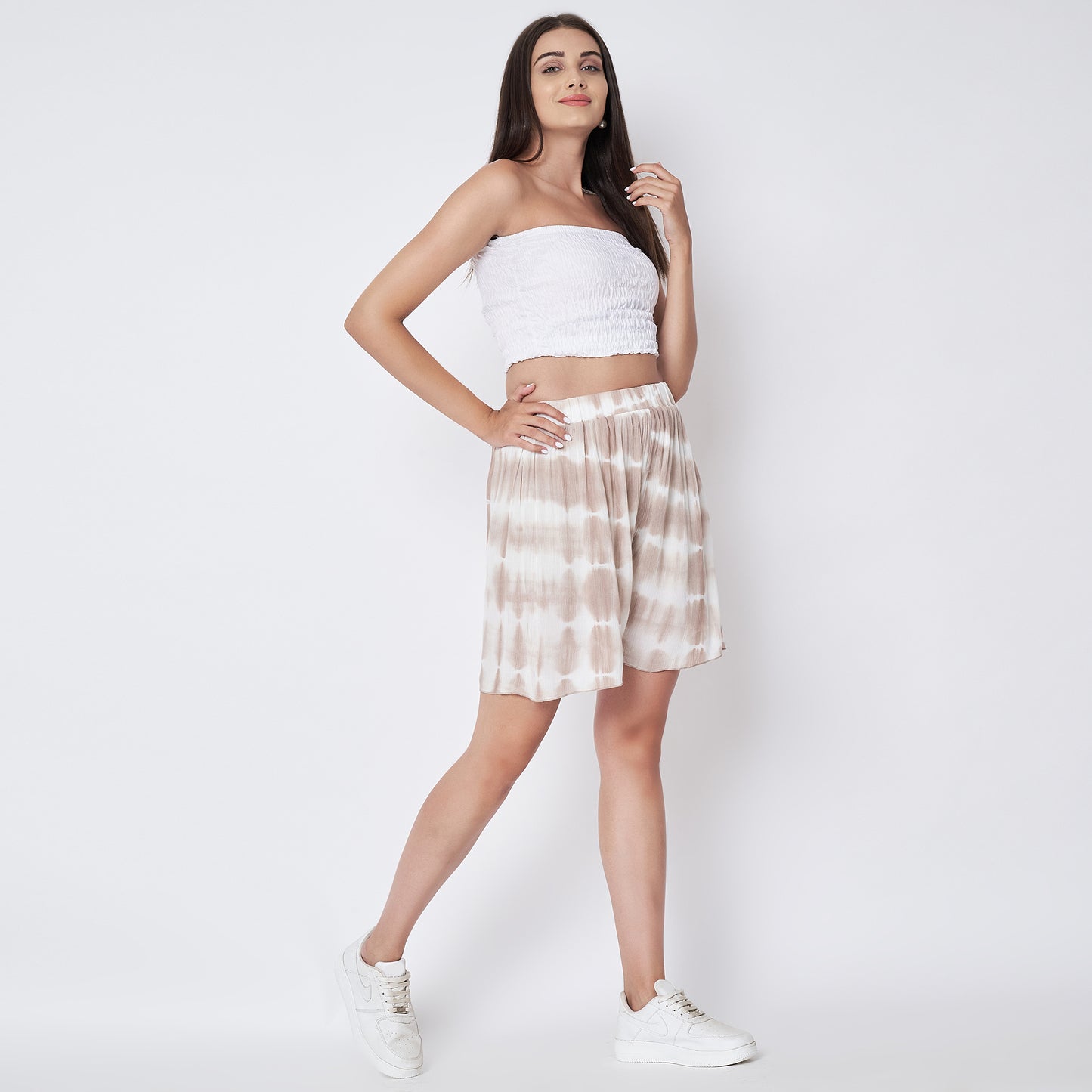 Beige Tie-Dye Shorts