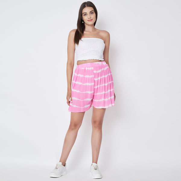 Pink Tie And Dye Print Shorts for Women – Viscose Rayon | First Resort by Ramola Bachchan