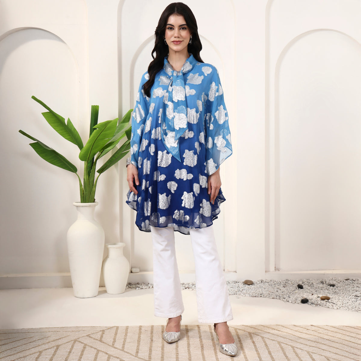 Blue Top for Women – Lurex Georgette | First Resort by Ramola Bachchan