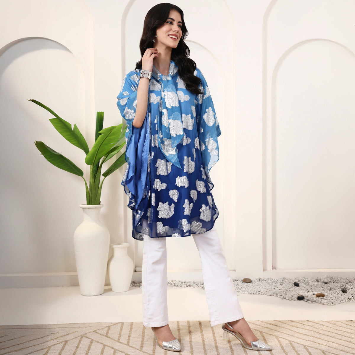 Blue Top for Women – Lurex Georgette – Side View | First Resort by Ramola Bachchan