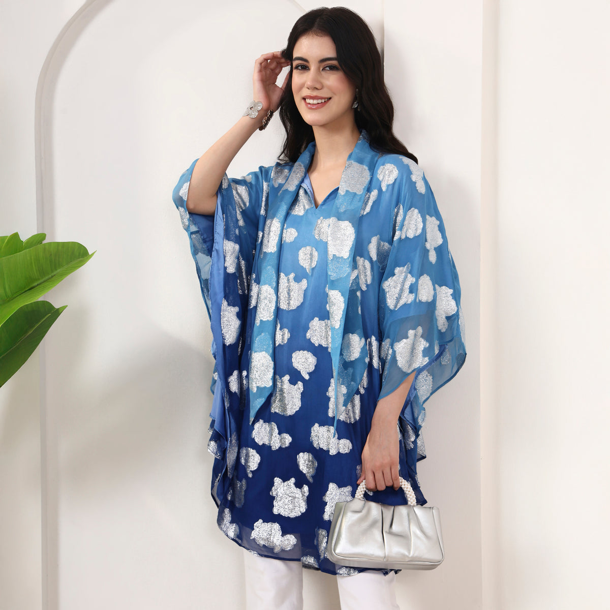 Blue Top for Women – Lurex Georgette – Close Up | First Resort by Ramola Bachchan
