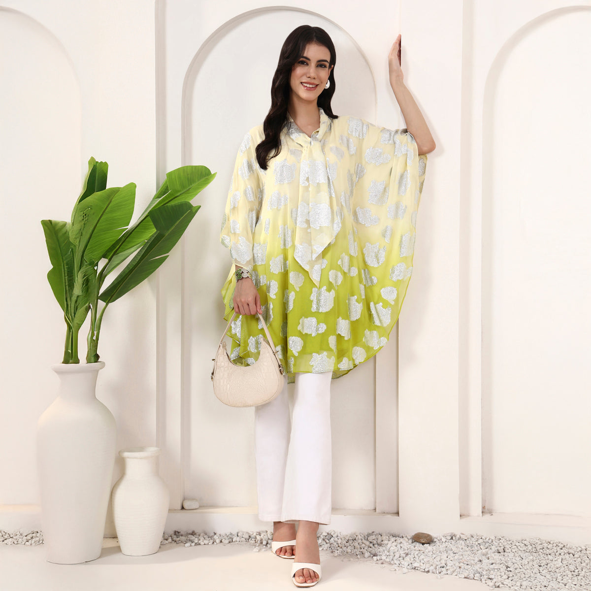 Yellow Top for Women – Lurex Georgette – Front View | First Resort by Ramola Bachchan