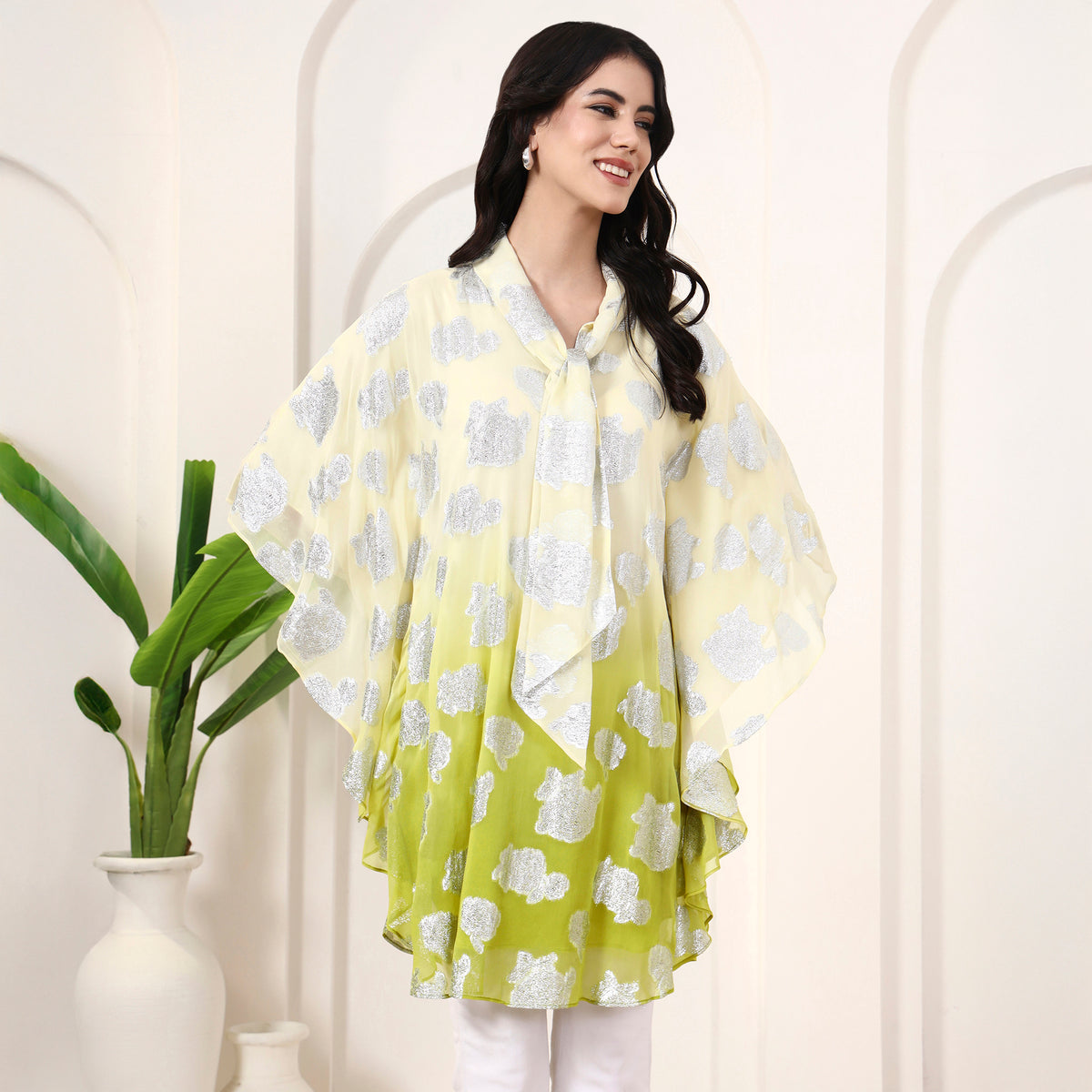 Yellow Top for Women – Lurex Georgette – Side View | First Resort by Ramola Bachchan