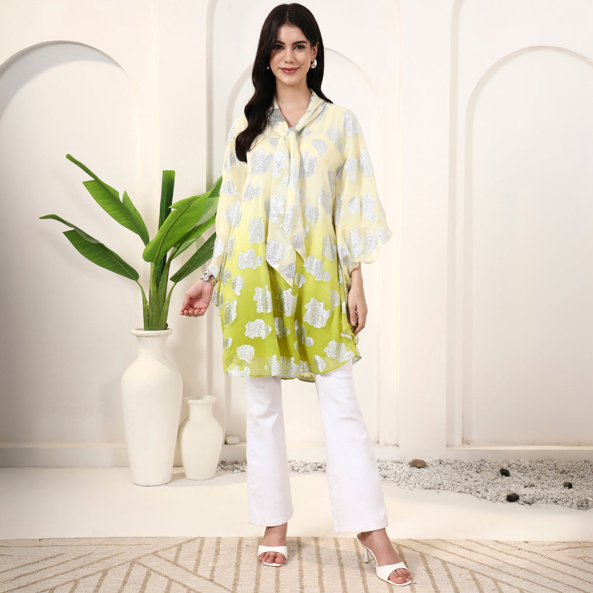 Yellow Top for Women – Lurex Georgette – Close Up | First Resort by Ramola Bachchan