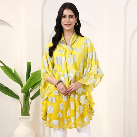 Yellow and Silver Top for Women – Lurex Georgette | First Resort by Ramola Bachchan