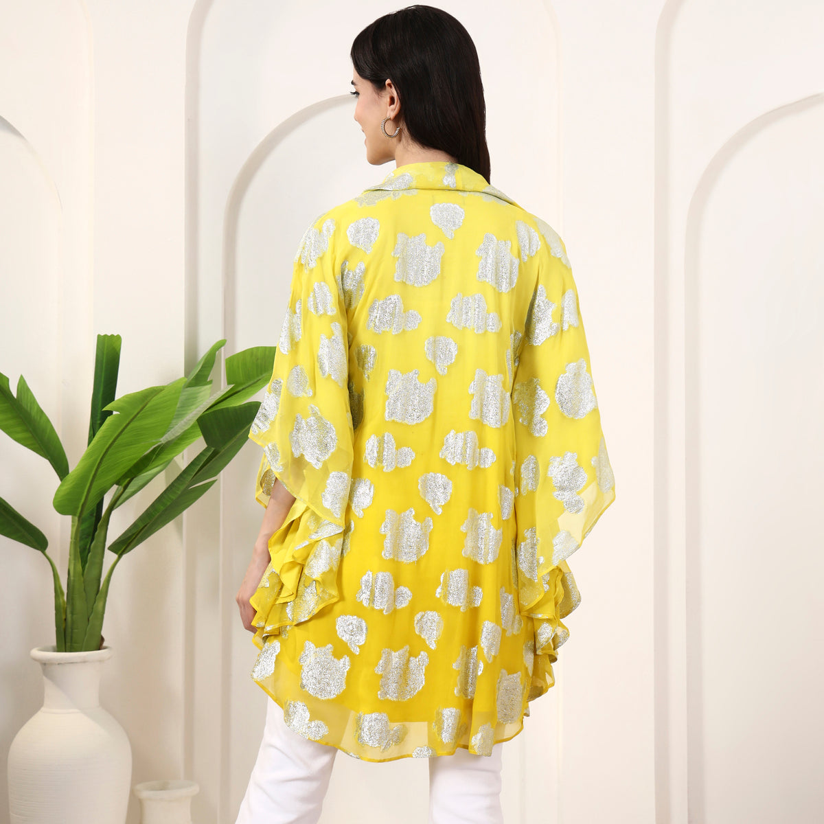 Yellow and Silver Top for Women – Lurex Georgette – Detail View | First Resort by Ramola Bachchan