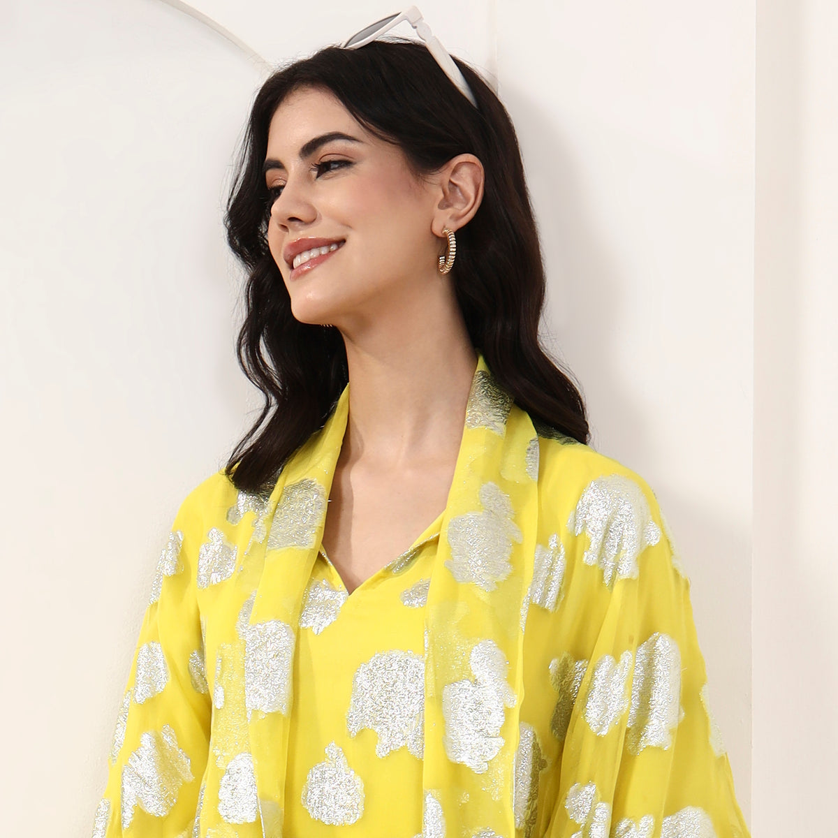 Yellow and Silver Top for Women – Lurex Georgette – Back View | First Resort by Ramola Bachchan