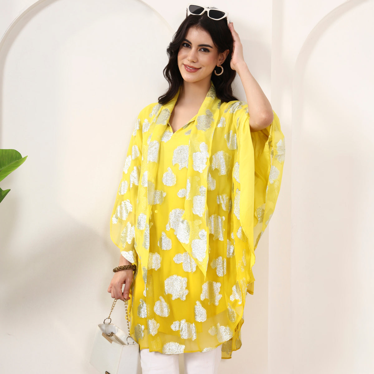 Yellow and Silver Top for Women – Lurex Georgette | First Resort by Ramola Bachchan