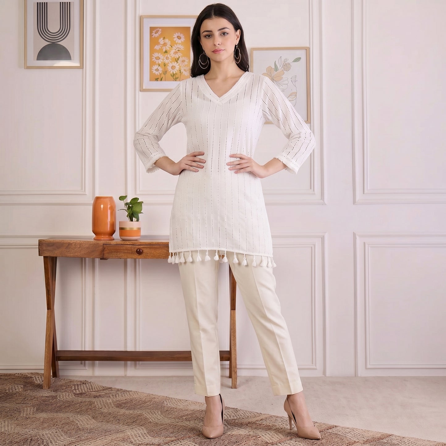 White Top for Women – Cotton Eyelet | First Resort by Ramola Bachchan
