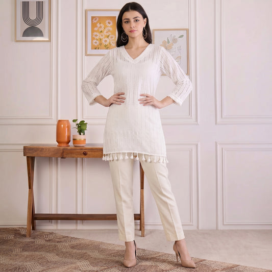 White Top for Women – Cotton Eyelet | First Resort by Ramola Bachchan