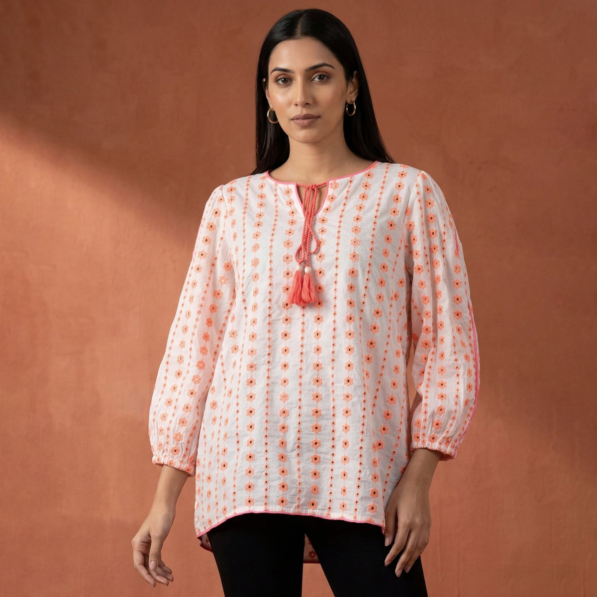 Neon Floral Eyelet Top for Women – Cotton Eyelet | First Resort by Ramola Bachchan