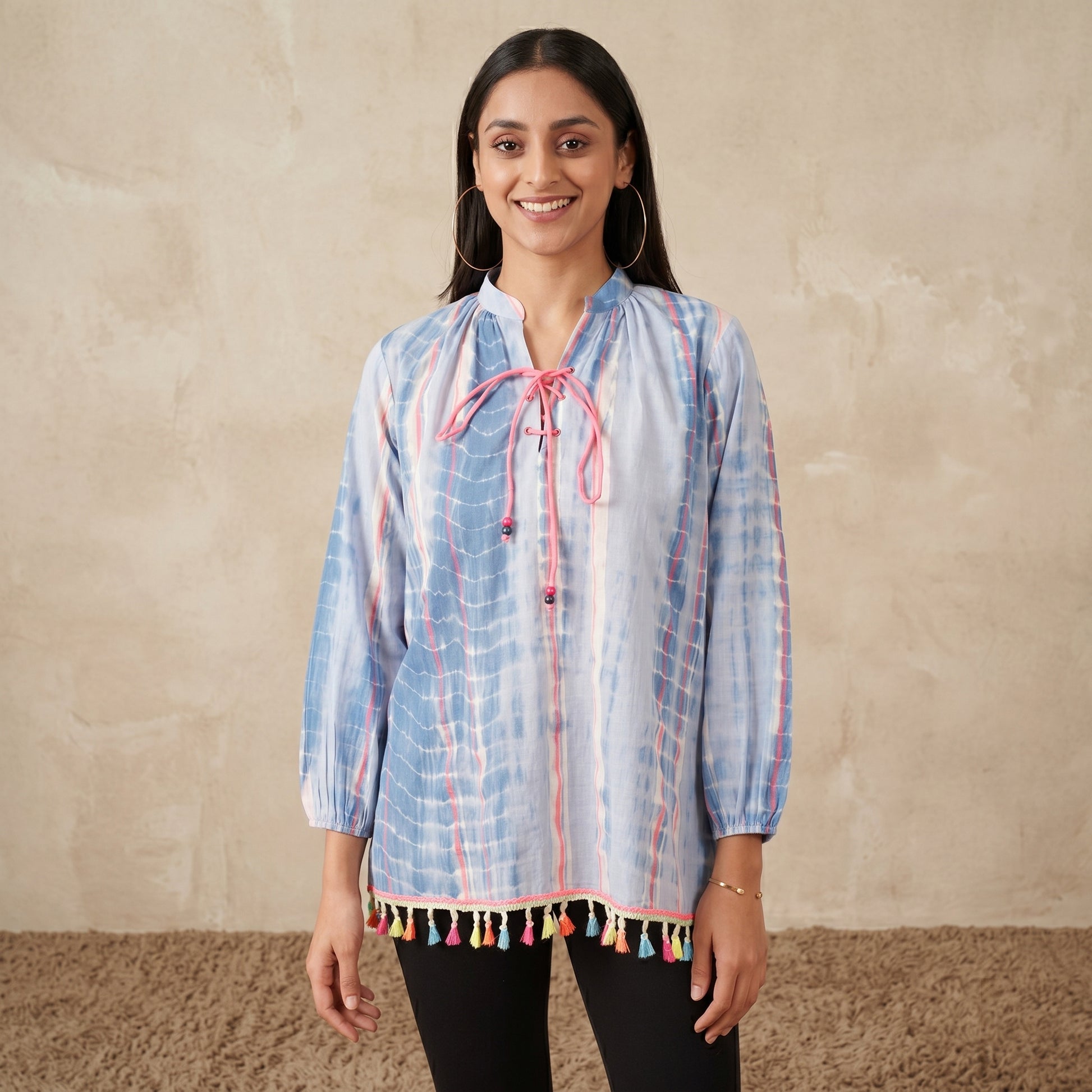 Blue Tie-Dye Print Top for Women – Cotton Modal | First Resort by Ramola Bachchan