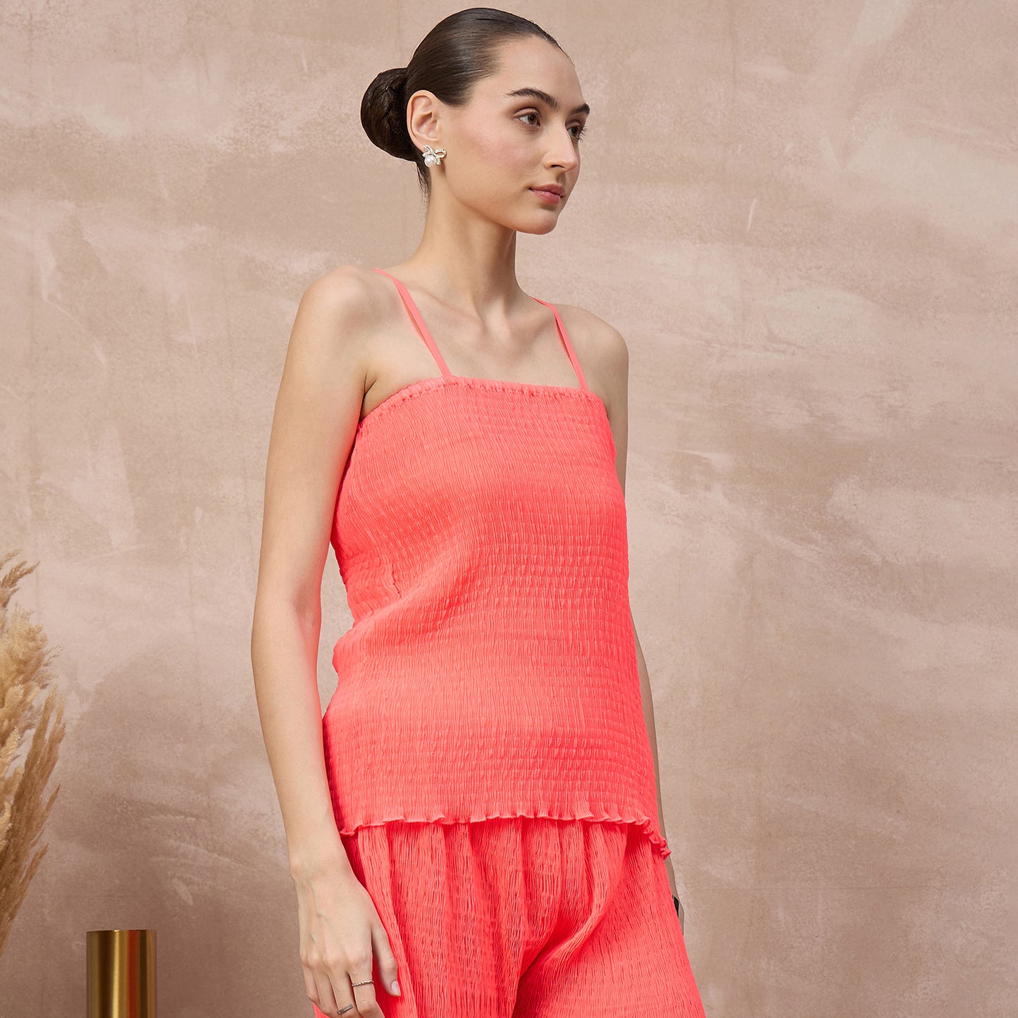 Neon Pink Top for Women – Polyester Chiffon – Side View | First Resort by Ramola Bachchan