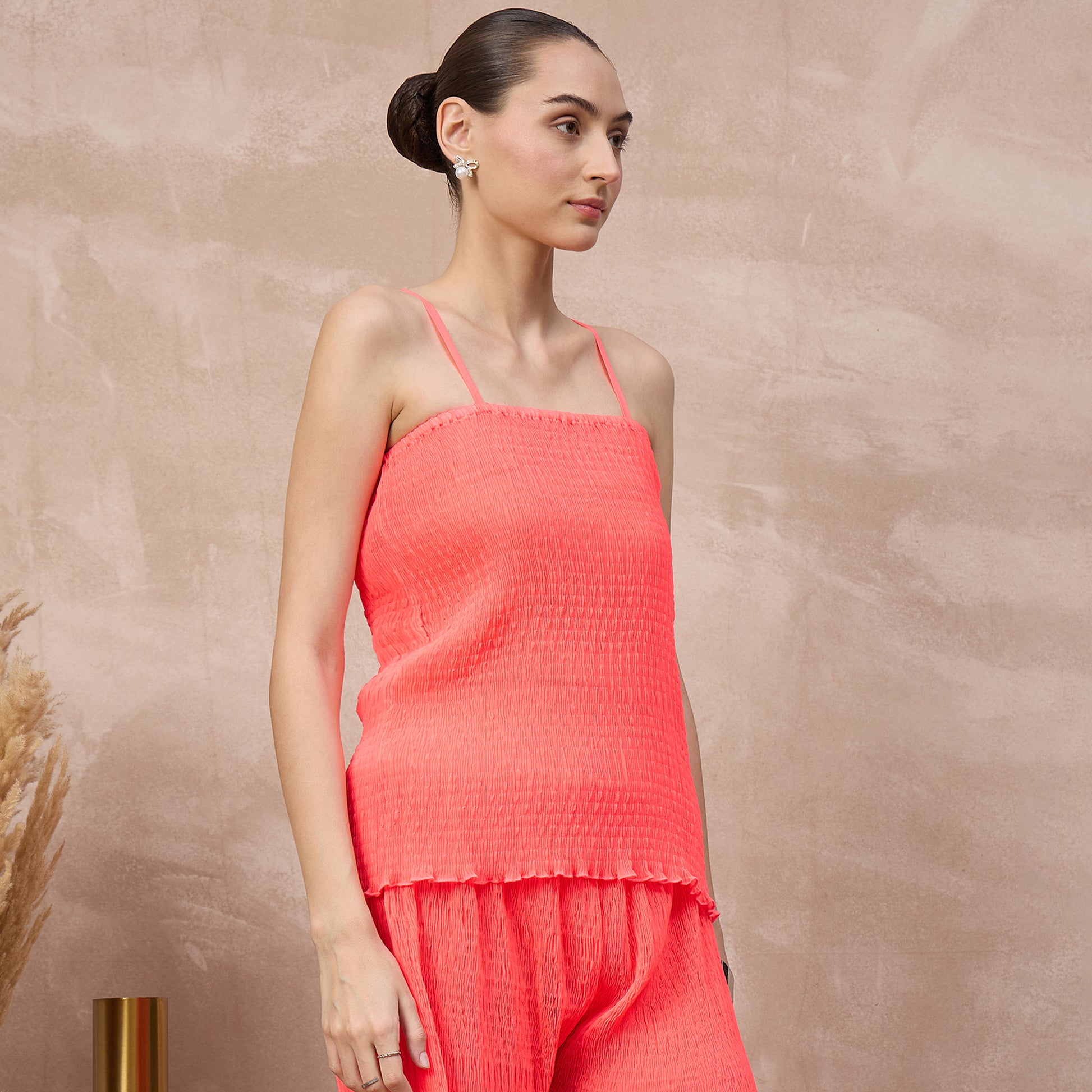 Neon Pink Top for Women – Polyester Chiffon – Side View | First Resort by Ramola Bachchan