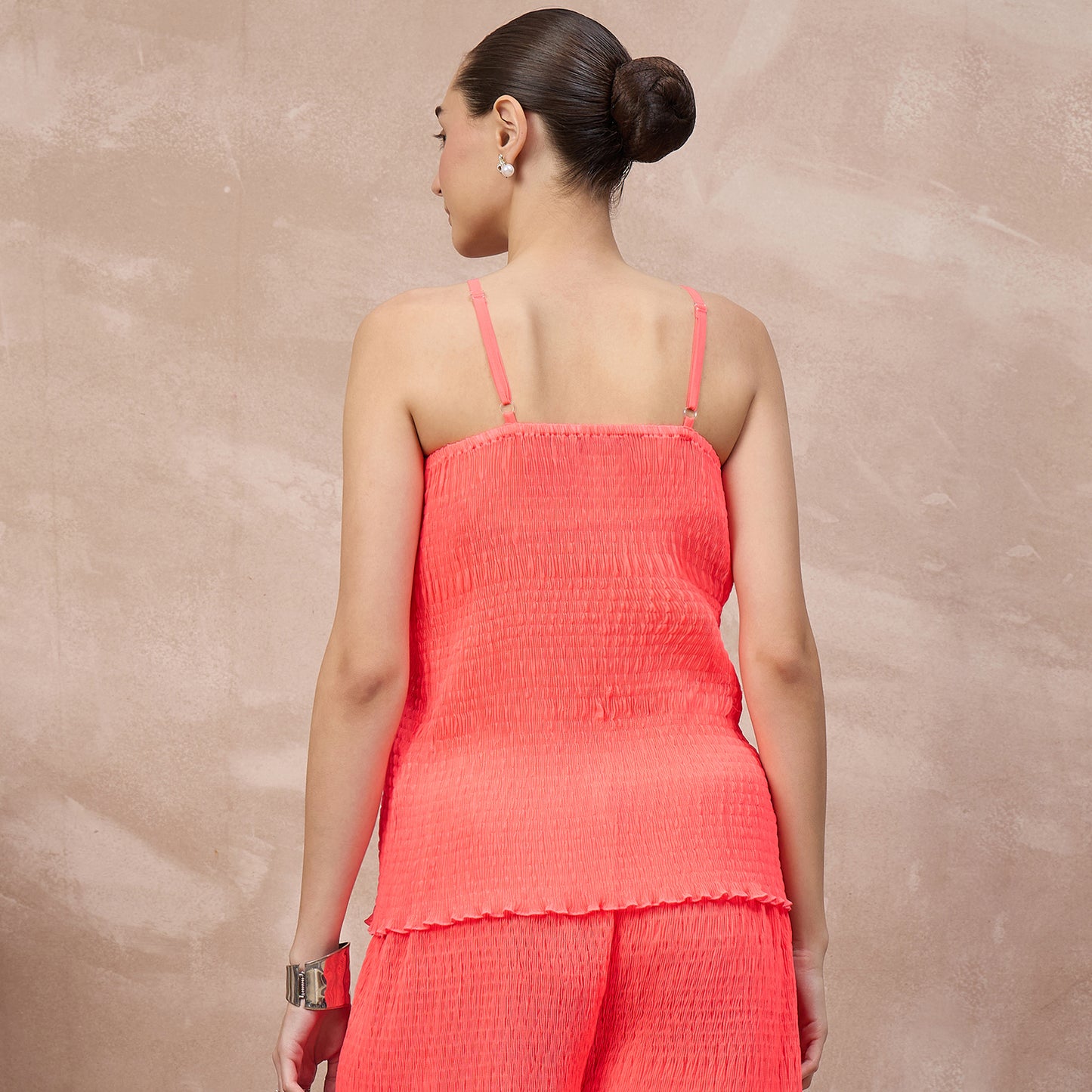 Neon Pink Top for Women – Polyester Chiffon – Detail View | First Resort by Ramola Bachchan