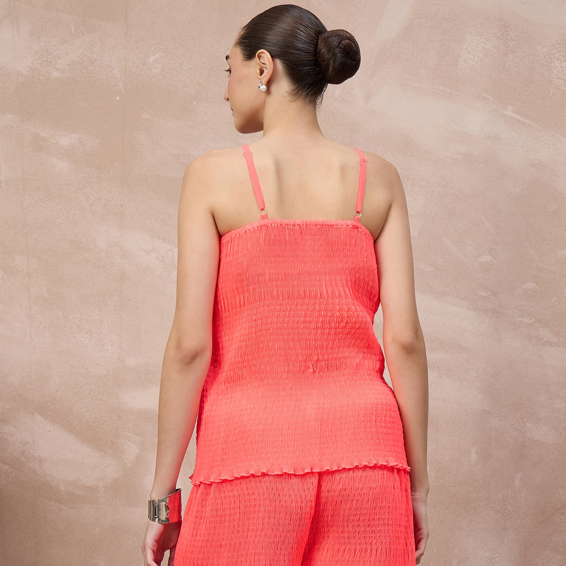 Neon Pink Top for Women – Polyester Chiffon – Detail View | First Resort by Ramola Bachchan