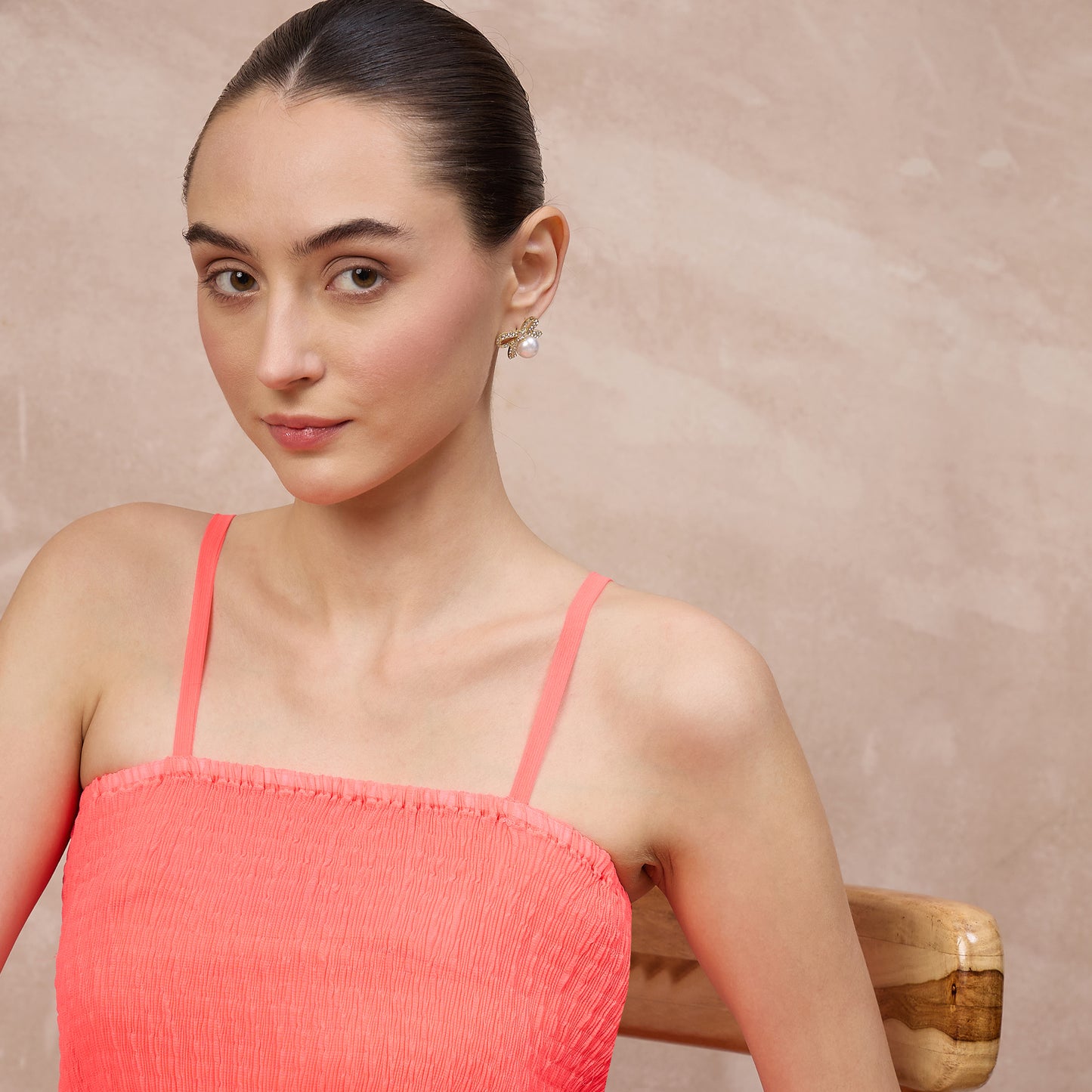 Neon Pink Top for Women – Polyester Chiffon – Close Up | First Resort by Ramola Bachchan